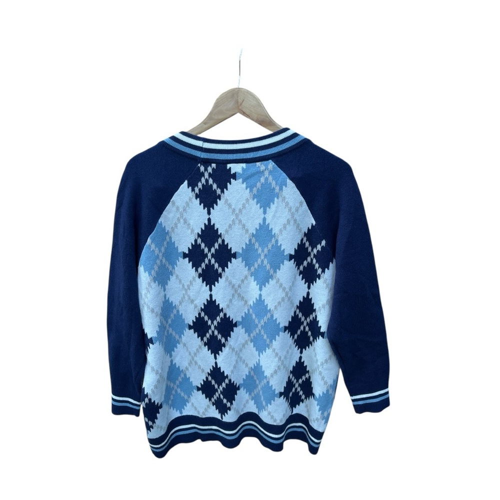 Torrid Everyday Soft V Neck Raglan Pullover Sweater Blue Argyle 0 - Picture 2 of 4